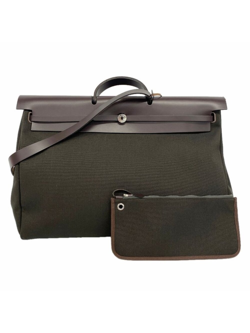Hermes Handbag Herbag Zip 50 Toval Military Brown Khaki Silver